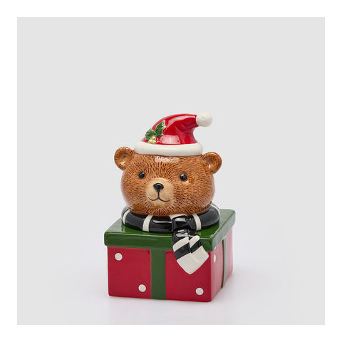 EDG Contenitore natalizio regalo con orso ceramica 15x16xH24 cm