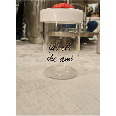 Chiaraela Cilindro alto con dedica e Cuore puzzle rosso D7xH14.5 cm