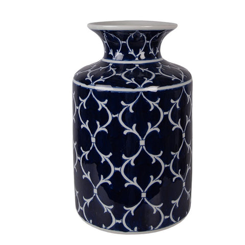 Clayre & Eef Vaso portafiori in ceramica blu/bianco da tavolo D19xH31 cm