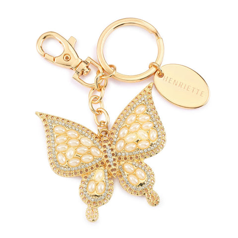 Henriette "Lucky Charme" Gold Metal and Glitter Butterfly Keychain, 6x5 cm