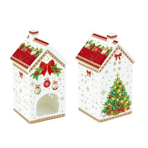 Easy Life Portacandela di natale in porcellana "Christmas Heritage" 6,5x6,5xH14,5 cm
