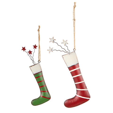 Nuvole di Stoffa Set of 2 Christmas stockings in antique metal "Bear Wonderland" H16/21.5 cm