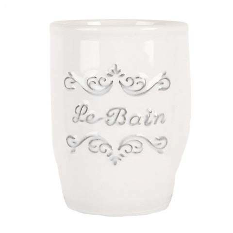 Clayre & Eef Porta Spazzolini da bagno in ceramica bianco Ø8x10 cm