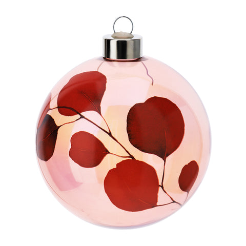 Hervit Glass sphere with red "Botanic" leaves decoration + gift box 10 cm
