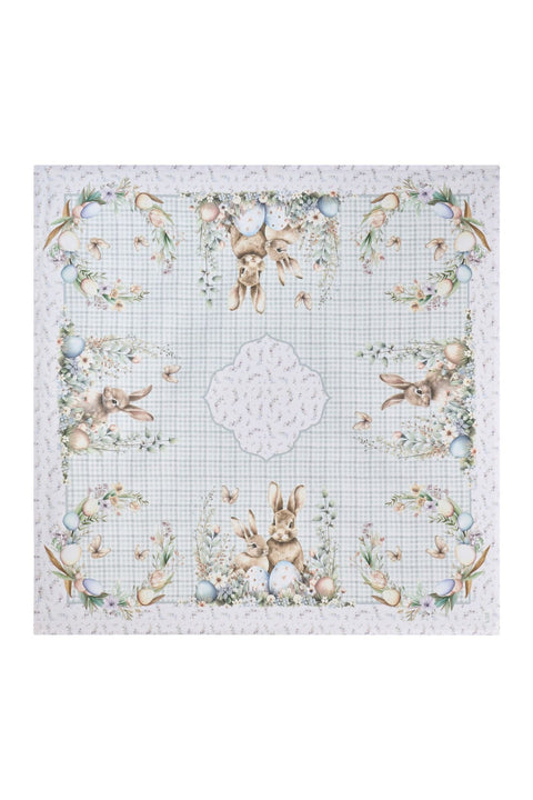 Centre de table de Pâques en coton, motif nuages ​​et lapins « Lapin PePen », 120 x 120 cm
