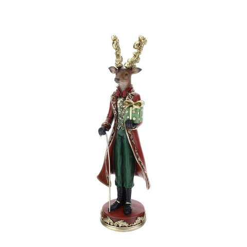 Hervit Statuette de Noël cerf YORK avec cadeau en résine H52 cm