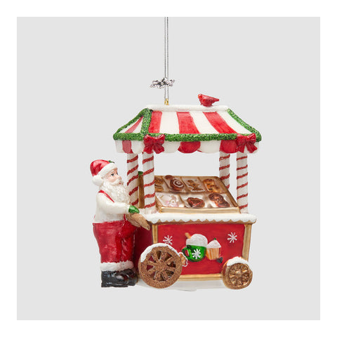 EDG Weihnachtsmann mit Handwagen, Hängedekoration, Glasschmuck, H 12 cm