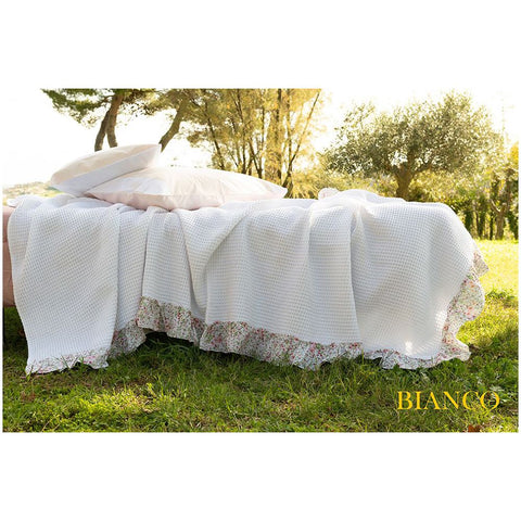 L'ATELIER 17 Spring summer single bedspread honeycomb in pure cotton with "Queen Elizabeth" floral frill Provençal Frill - Shabby Chic 180x255 cm 3 variants