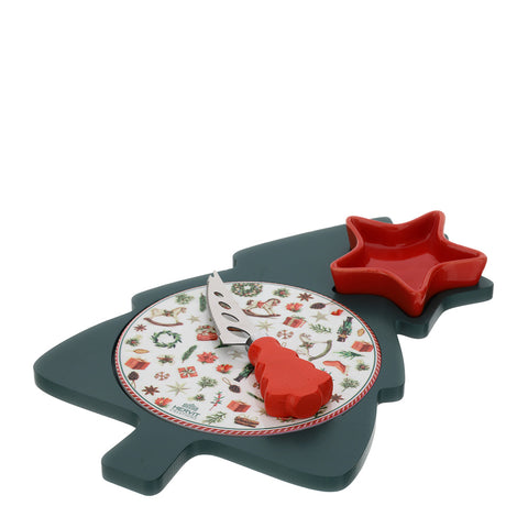 Hervit Set da cucina natalizio X'MAS tagliere albero con coltello 30x20 cm