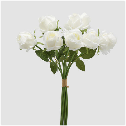 EDG Enzo de Gasperi Mazzo 9 Rose bianche con foglie artificiale H46 cm