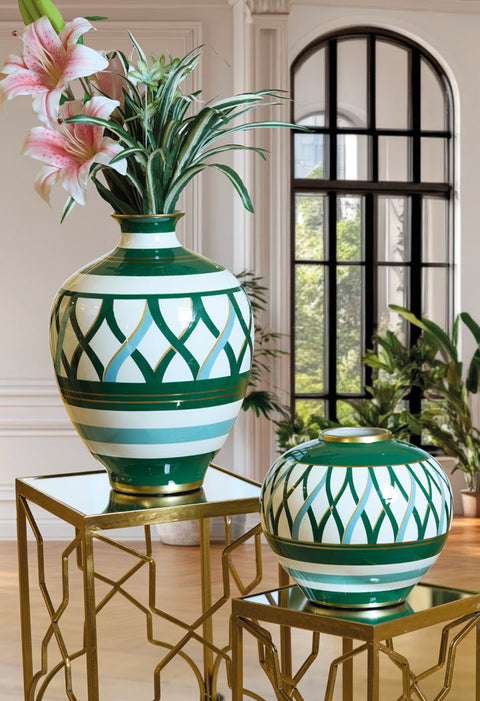 Fade Vase à fleurs en porcelaine verte et blanche "Circe" 24xH20 cm