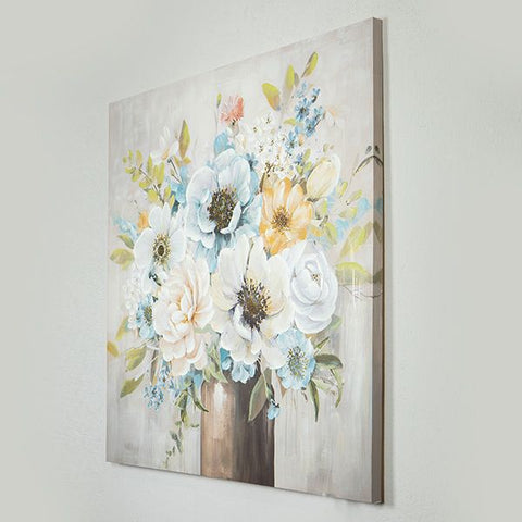 Eurolamp Quadro quadrato su tela Fiori oro/blu 100x3x100cm
