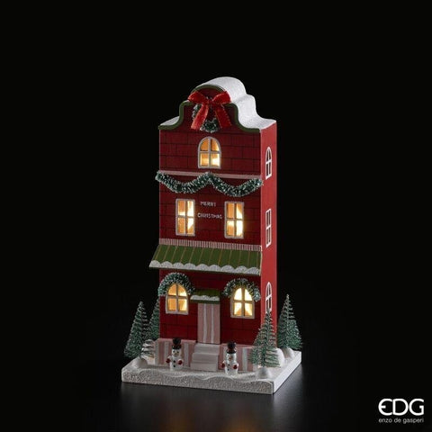 EDG casetta decoro natalizio con LED in legno 14,5x10,5xH27,5 cm