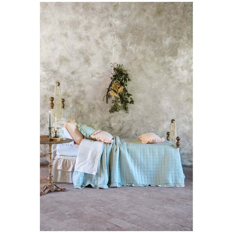 Blanc Mariclò Couvre-lit piqué simple printanier vert à volant "Sogno Vichy" 180x260 cm