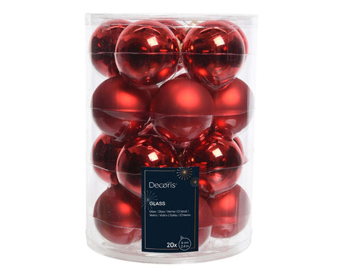 Kaemingk Set of 20 Mixed Red Glass Christmas Balls, 6cm