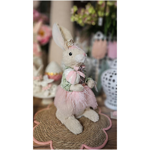 Fiori di Lena Coppia Conigli pasquali in paglia con decori 17x23xH50cm