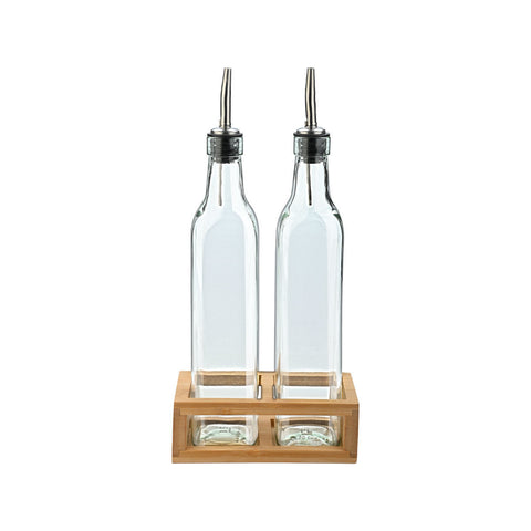 Estia Home Set 2 Bottiglie per Olio e Aceto, base in legno "Allure" 500 ml