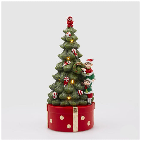 EDG Christmas tree music box with elves and LED lights in resin D16xH37 cm
