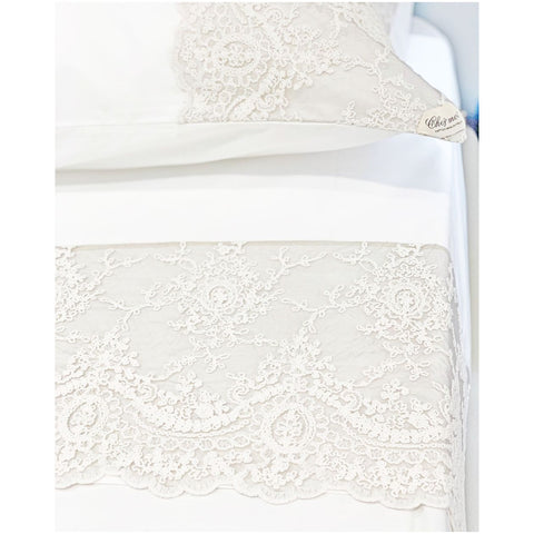 Chez Moi Double bed sheet in cotton and Corinthian lace 240x270 cm