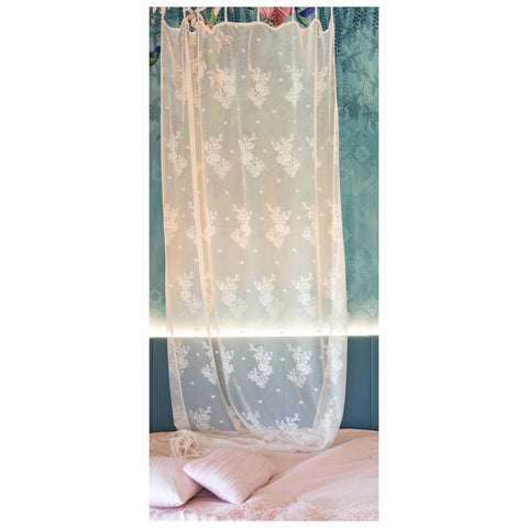 L'ATELIER 17 Rideau de verre pour fenêtre de chambre ou de cuisine en dentelle totale avec broderie florale, Collection Sunset Shabby Chic 60x240 cm 3 variantes