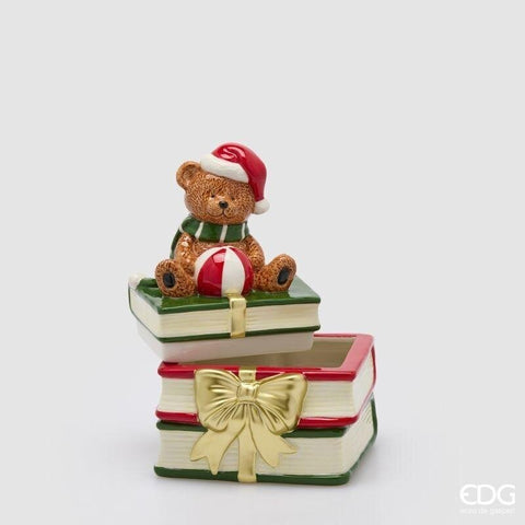 EDG Contenitore natalizio orso su libro ceramica 15x16,5xH23 cm