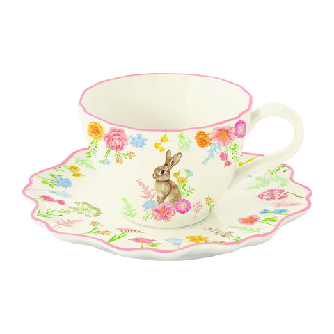 Easy Life Tazza da tè di pasqua in porcellana con piattino "Tres Jolie" 200 ml