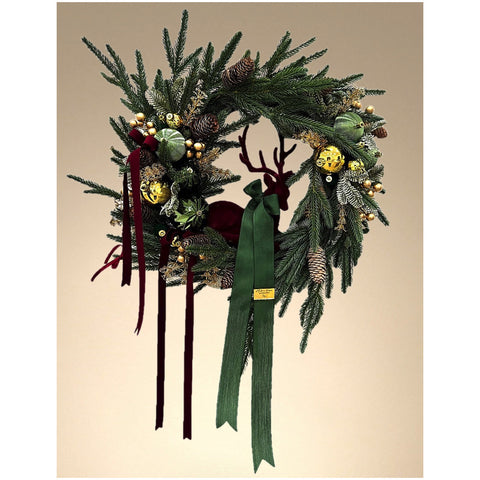 Madame Fioccò Ghirlanda di Natale con renna e fiocco verde D50 cm