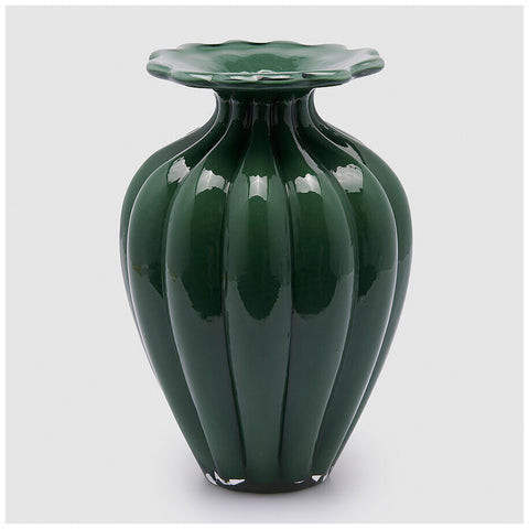 Edg - Vase Enzo de Gasperi "Blossom" en verre vert brillant D21xH31,5 cm