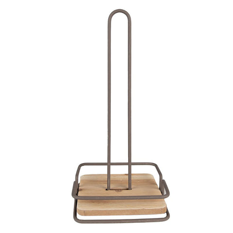 Clayre & Eef Porta rotolo da cucina in legno e ferro grigio 15x15x32 cm