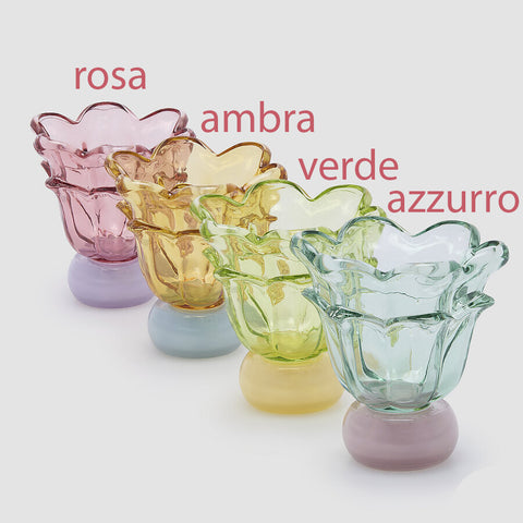 EDG Enzo De Gasperi Vaso Fiore in vetro con piede D15xH15.5 cm 4 varianti(1 unità) - Angelica Home Stabia