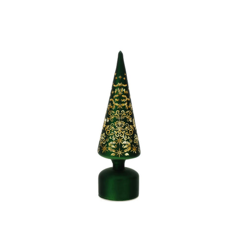 Sapin de Noël conique en verre vert Hervit avec lumières LED, 9 x 31 cm