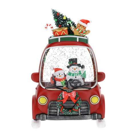 HERVIT Decoro natalizio automobile con sfera acqua in resina e vetro 18x10x27 cm