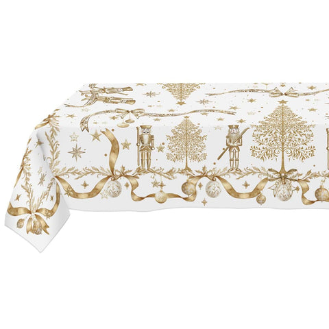 Nappe de Noël en coton Blanc Mariclò « Golden Magic » Casse-Noisette 160 x 340 cm