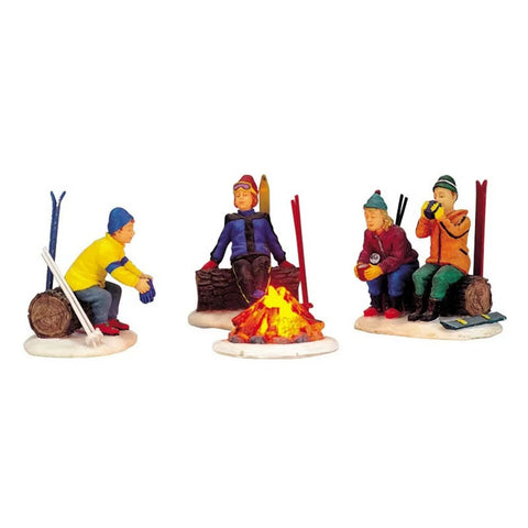 LEMAX Set 4 personaggi Falò degli sciatori "Skiers' Camp Fire" luce led H5 cm