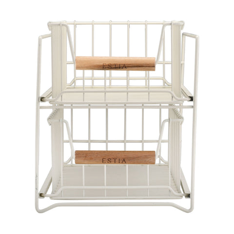 Estia Home Cestino Portaoggetti a 2 livelli in metallo "Allure" 36.5x20.7xH25 cm