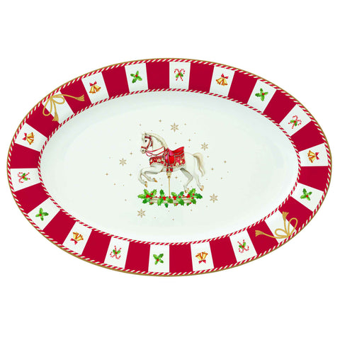 Easy Life Vassoio di natale ovale in porcellana "Christmas Tale" 35x23.5 cm