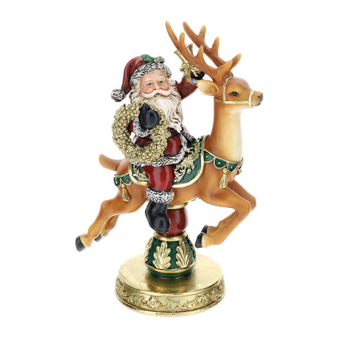 Hervit Figurine de Noël Père Noël sur cerf en résine H28 cm