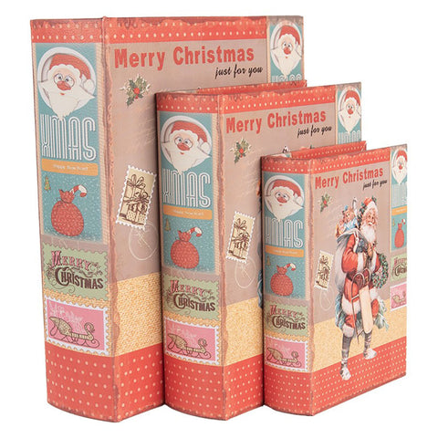 Clayre & Eef Set 3 Scatole Libri natalizi contenitori in legno