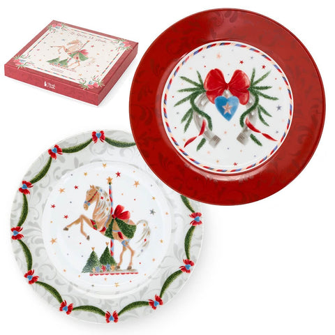 Cloth Clouds Set of 2 Christmas Dessert Plates "Carousel" D19 cm