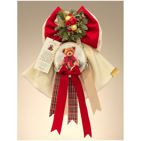 Madame Fioccò Fiocco di natale con tamburello Dolce Teddy Avorio/Rosso 3 varianti(1 unità)