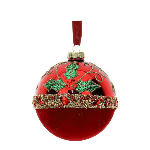 Hervit Blown Glass and Red Velvet Christmas Tree Sphere D8 cm