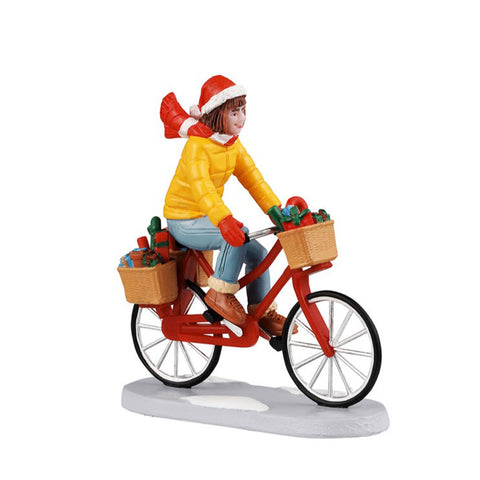 LEMAX Girl on bike with "Gifts to Go" resin gifts H7.2 x 6.7 x 2.3 cm