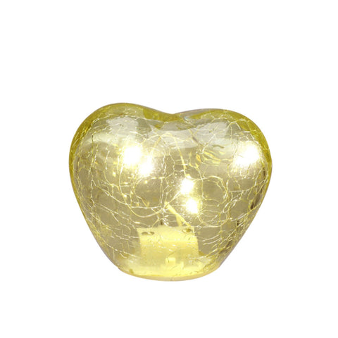 Cœur en verre craquelé Hervit avec lumière LED jaune 8 cm
