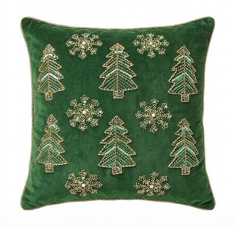 Blanc Mariclò Cuscino di Natale in cotone verde con applicazioni 50x50 cm