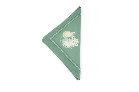 Nuvole di Stoffa Set 2 tovaglioli natalizi "SILENT GOLD" in cotone verde 40x40 cm