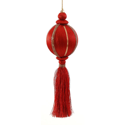 Pompon de Noël Vetur en tissu rouge/or H 25 cm