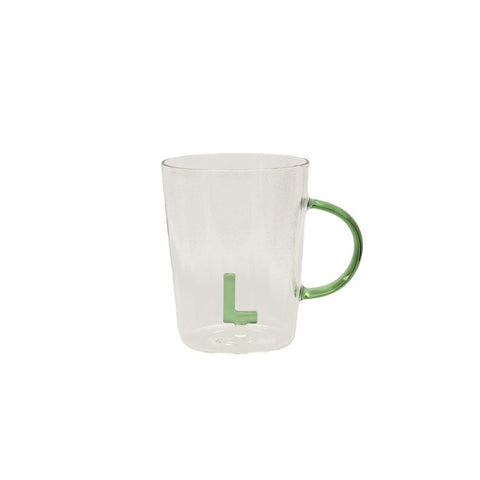 La Porcellana Bianca Borosilicate glass mug with initial "Alla Lettera" 440 ml 18 variations (1pc)