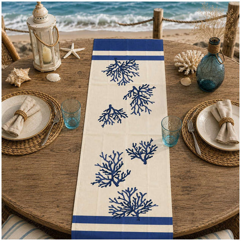 Art Deco Runner in cotone con pesci "Saint Tropez" 50x150 cm 6 varianti(1 unità)