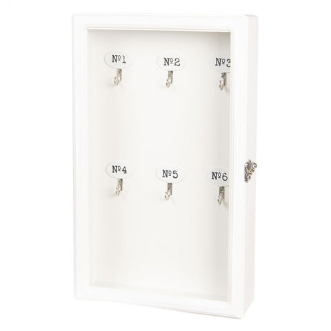 CLAYRE & EEF Cassetta portachiavi da parete armadietto con ganci legno bianco 24x7xH38 cm