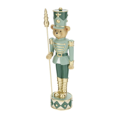 Hervit Decoro natalizio statuina orsetto soldatino in resina verde e oro H32 cm